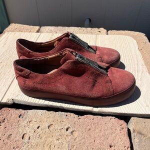 FRYE Lena Zip Low Sneakers Red Clay Suede Size 8